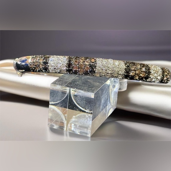 diamonique Jewelry - Elegant‎ Sterling Black and White Diamonique  Bangle  Bracelet